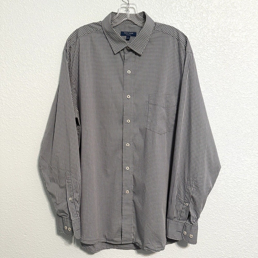 Cole Haan Men's XL Grand Os Long Sleeve Plaid Button Up Stretch Shirt - Picture 1 of 8